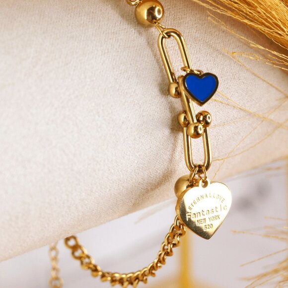 Stylish Blue Heart Stainless Steel Bracelet – Unique Fashion Accessory - Picture 1 of 5